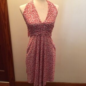 Pink and White Halter Neck Backless Sundress